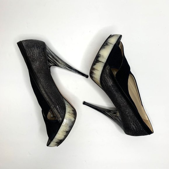 ANGELEIGH ANASTASIO Black Leather Peep Toe Platform Stiletto Sz 8 - Picture 5 of 9